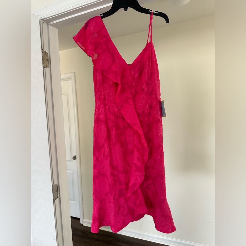 NWT - Hot Pink CeCe Asymettrical Ruffle Mini Dress - Size 2